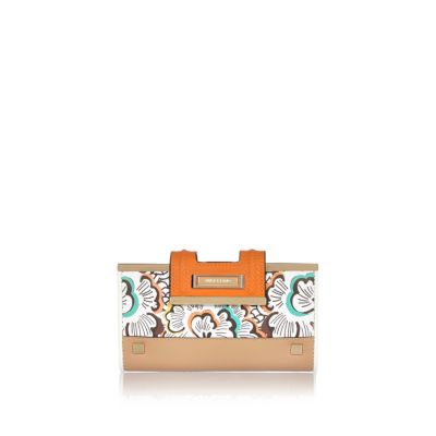 Orange floral print purse